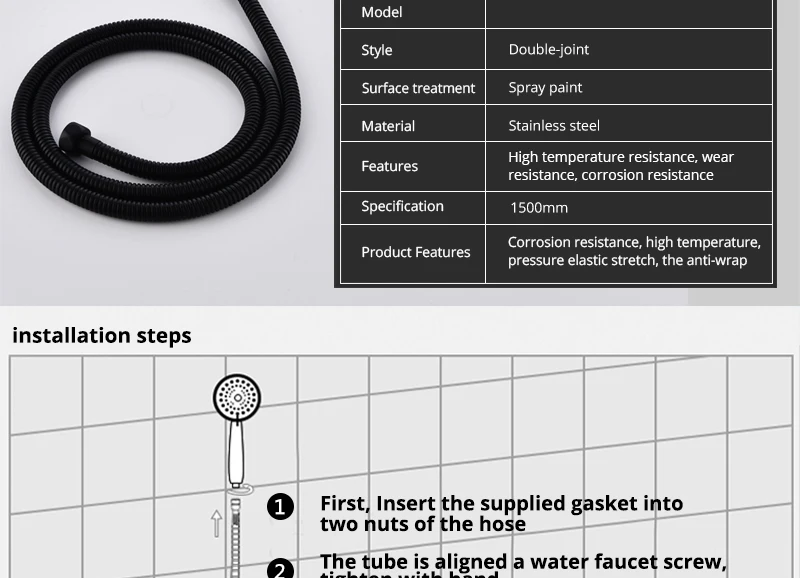 hm Сантехнические шланги Черный шланг для душа 1.5м. Товары для ванной Аксессуары для ванных комнат Шланги для душа