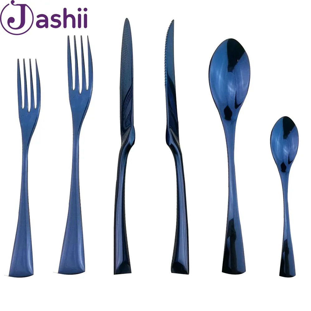 JASHII Creative Blue Dinnerware Set 18/10 Stainless Steel Cutlery Royal Fruit Salad Scoops Tableware Dinner 6Pcs/set | Дом и сад