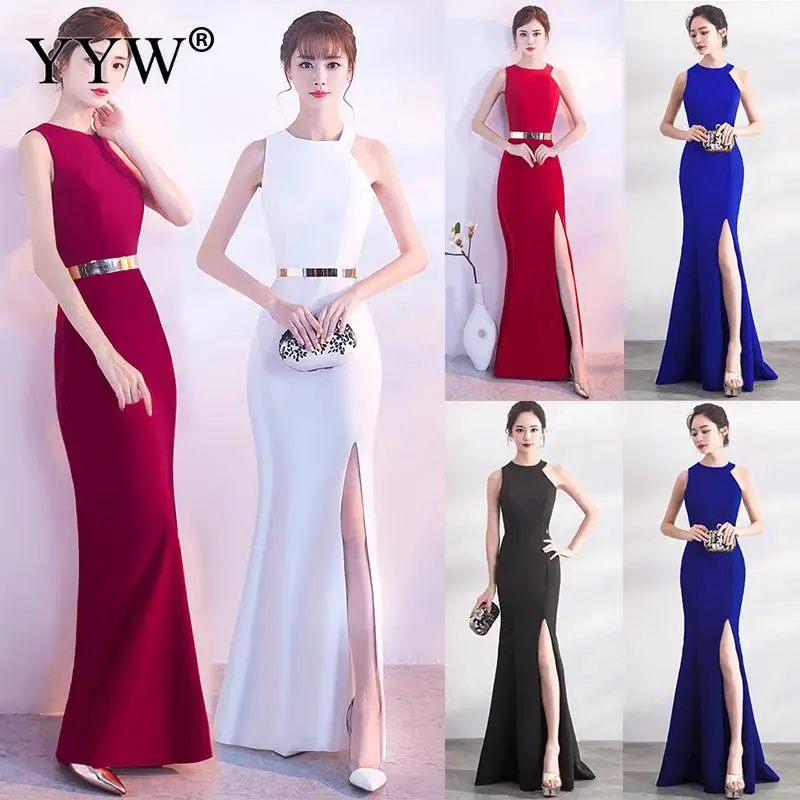 

Red Solid Split Mermaid Hem Maxi Dress High Split Sleeveless Party Dresses Women Summer Bodycon Elegant Club Dress Formal Gowns