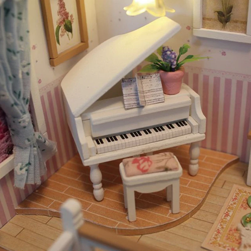 Элегантный DIY Миниатюрный Кукольный домик комплект модель с мебелью светодиодный 3D деревянный ручной работы дом подарок на день рождения игрушки для детей