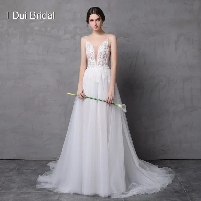 Light Beach Wedding Dress With Detachable Skirt Illusion Tulle Layer Light Beach Wedding Dress With Detachable Skirt Illusion Tulle Layer Bridal Gown