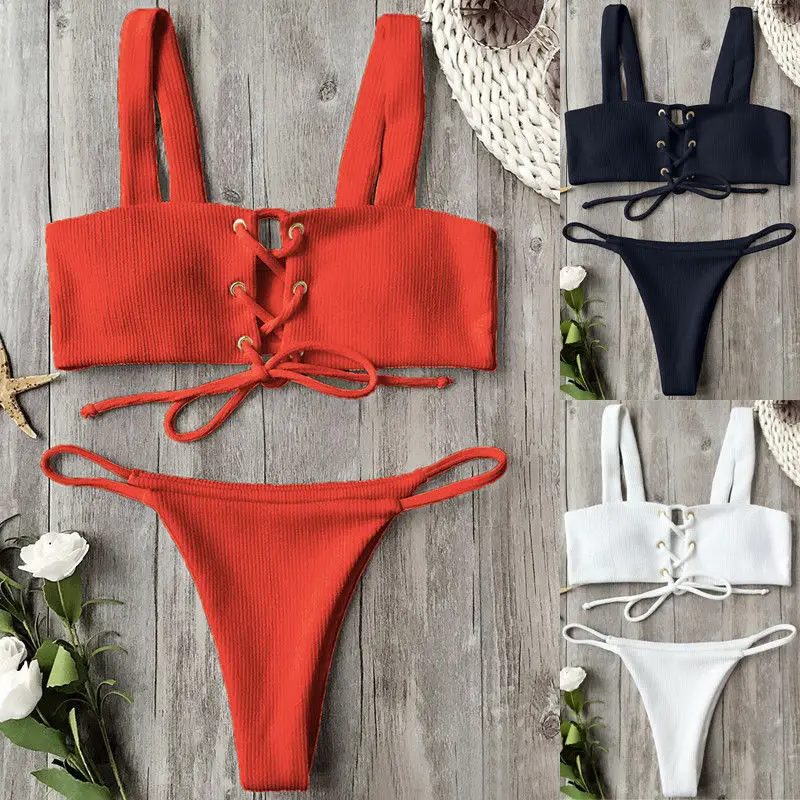 Black Friday Deals Ladies Two piece Bandage Padded Bra Bikini Set