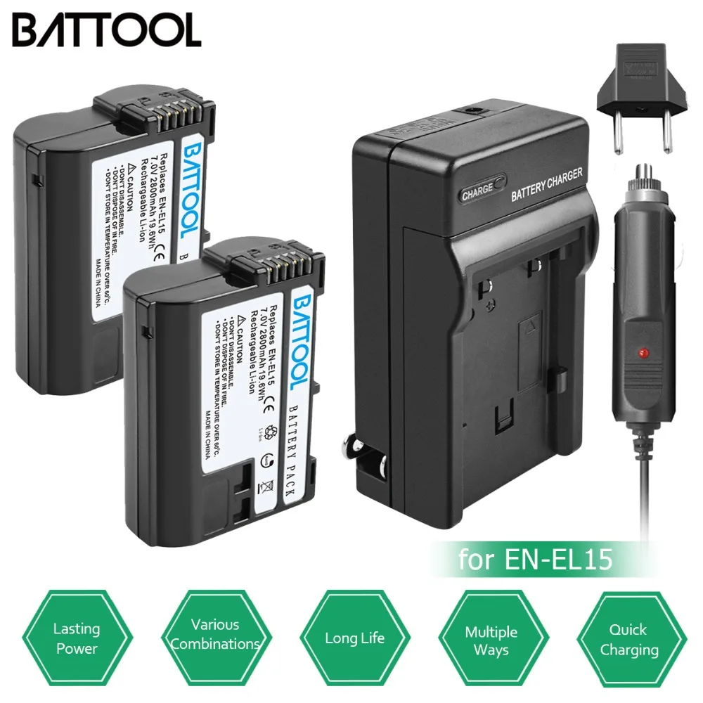 

BATTOOL for Nikon 7.2V EN-EL15 EN EL15 ENEL15 2800mAh Battery + Charger DSLR D600 D610 D800 D800E D810 D7000 D7100 D7200 V1