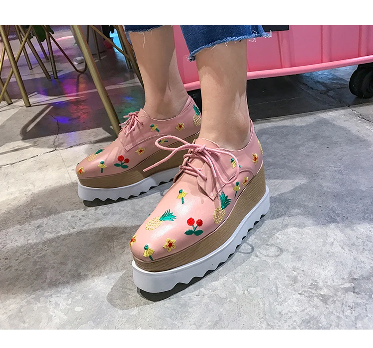 Embroider Decoration Women High Heels Creepers Fashion 2018 New Spring Pumps Women Causal Shoes with Lace-up Oxfords Wedge Heel  (13)
