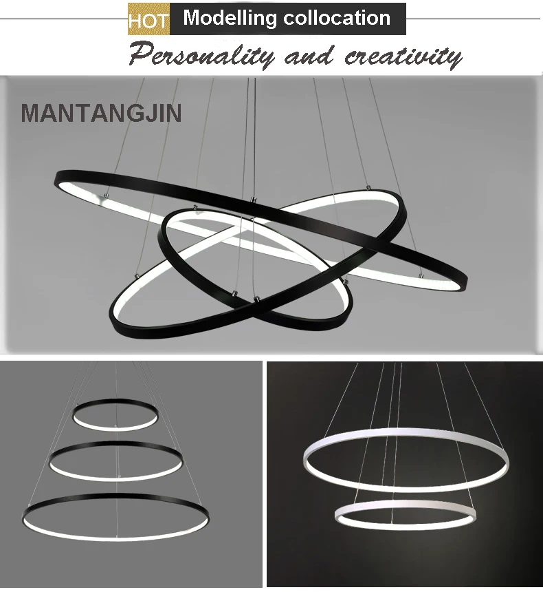 Черный/белый/золотой современные подвесные светильники для гостиной столовой 4/3/2/1 круглые кольца акрил алюминиевый корпус светодиодный подвесной светильник