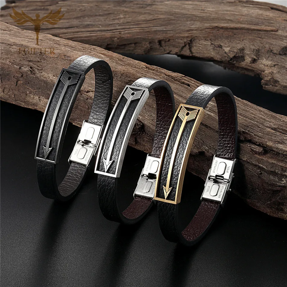 

Vintage Arrow Bracelet Women Stainless Steel Jewelry Fashion Genuine Leather Bracelets Bangles armbandjes dames