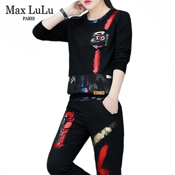 

Max LuLu Fashion Korean Style Clothing Ladies Punk Tops And Pants Womens Casual Two Pieces Set Printed Outfits Fitness Tracksuit