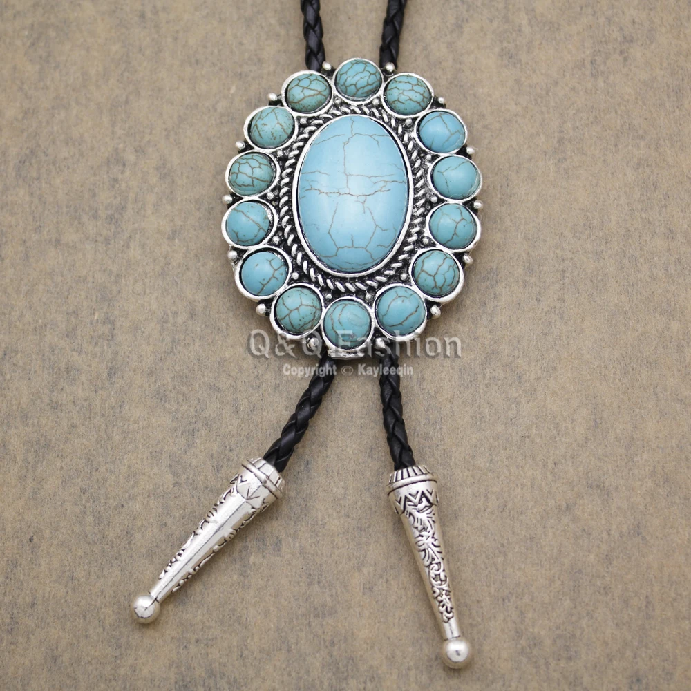 Neue Ankunft Mode Südwesten Silber Indischen Türkis Zuni Navajo Leder Neck Bolo Tie Line Dance Hoch Gute Qualität Schmuck