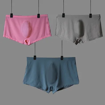 

Mens Thin Ice Silk Seamless Boxer Shorts SexyTransparent Breathable Soft Male Underwear Simple Style U Pouch Cueca Underpants