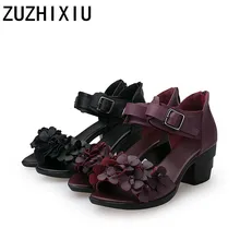 New 2017 Spring/Summer,Women genuine leather crude high-heel sandals,Flower ethnic style velcro strap peep-toe sandals,2 colors New 2017 Spring/Summer,Women genuine leather crude high-heel sandals,Flower ethnic style velcro strap peep-toe sandals,2 colors