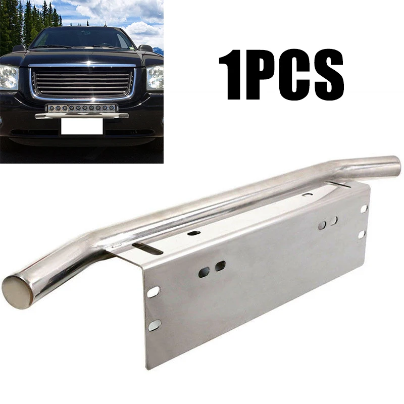 JXLCLYL Car Bull Bar Front Bumper License Plate Mount Bracket Light Holder Chrome