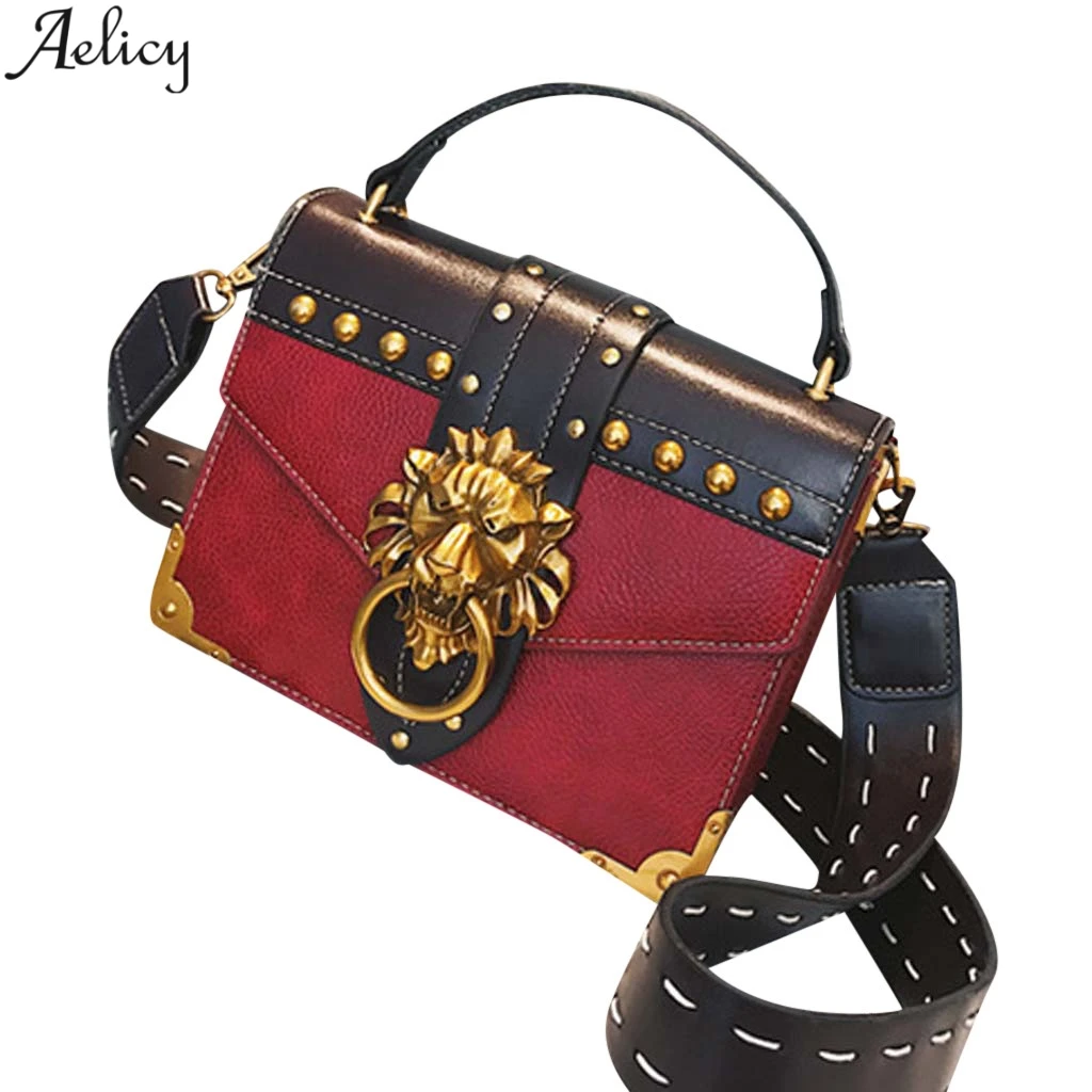 Aelicy Женская Ретро сумка с заклепками головой льва из искусственной кожи