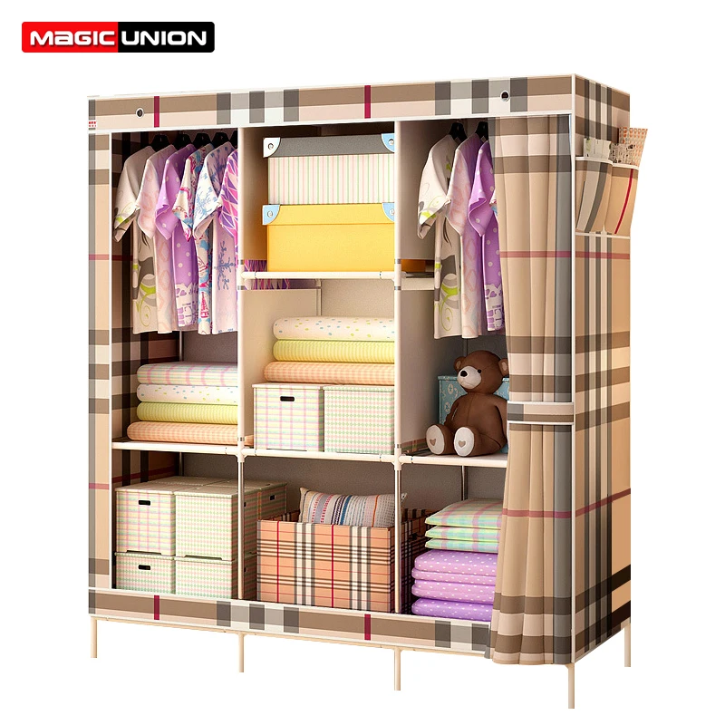 

Magic Union Wood Cloth Wardrobe Reinforced Padded Wardrobe Storage Cabinet Bedroom Cabinet Hanging Storage Closet