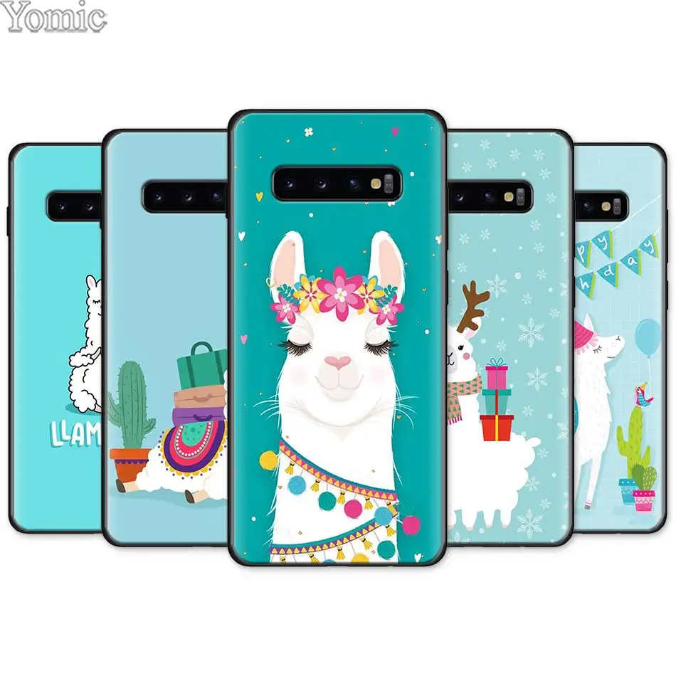 

Cute Lama Alpaca Black Silicone Case for Samsung Galaxy S10e S10 S8 S9 Plus S7 Note 8 9 A40 A50 A70 Soft TPU Phone Case Cover