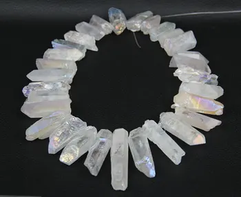 

40pcs/strand High Quality Rainbow White Mystic Titanium Quartz Stick Points,Raw Crystals Stones Spike Pendants 8-10x24-45mm