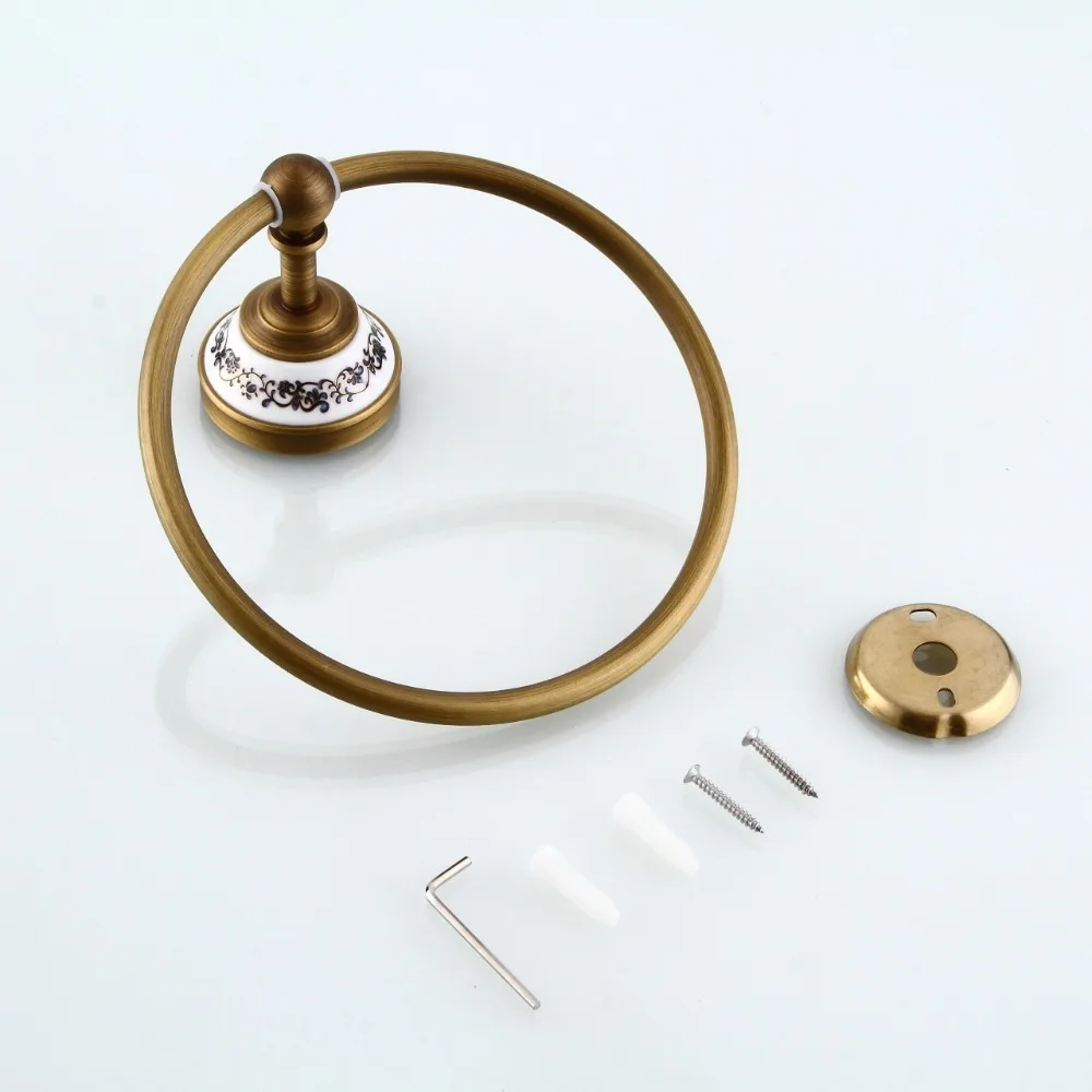 Towel Rings Antique Bronze Ceramic Wall Mounted Towel Holder Ring Brass Construction Bathroom Accessories 9222K bathroom towel ring bathroom towel holder
