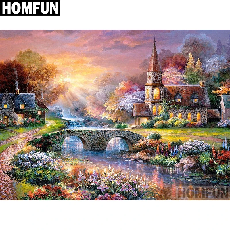 

HOMFUN Full Square/Round Drill 5D DIY Diamond Painting "House scenery" Embroidery Cross Stitch 5D Home Decor Gift A04146