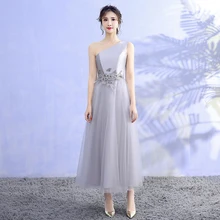 Grey Colour Midi Dress Wedding Party Dress Bridesmaid Dresses Special Occasion One Shoulder grey one shoulder long sleeves midi dress