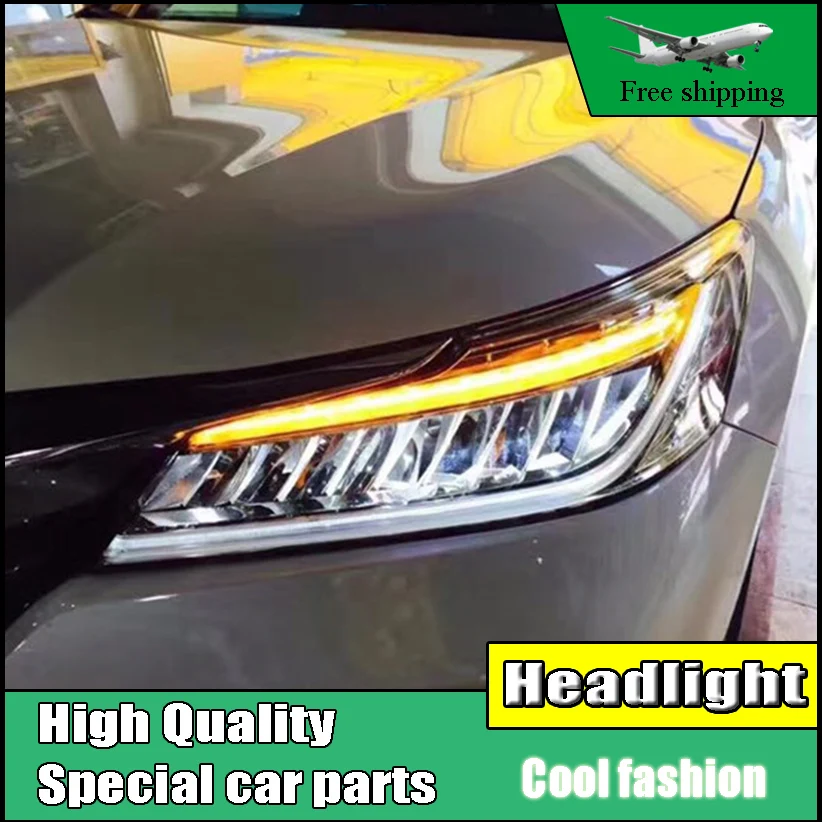 

Car styling Head Lamp For Honda Accord 10th Headlights 2016 2017 LED High Beam LED Low Beam With Yellow Turning Signal LED Bar