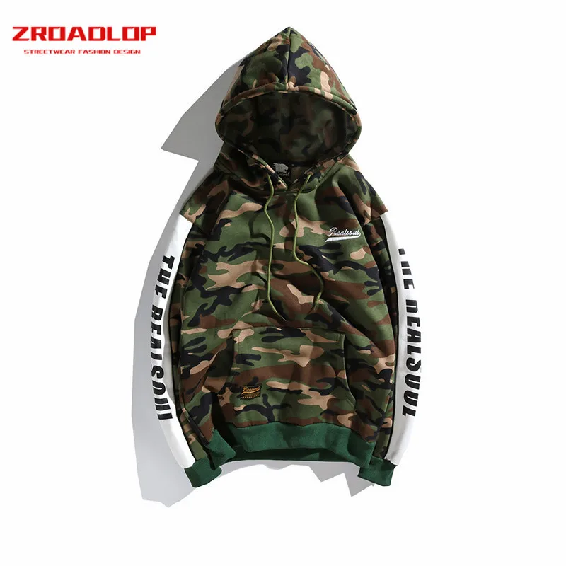 2019 New Men Hip Hop Hoodie Streetwear Camouflage Patchwork Letter Print Sweatshirts Pullover Harajuku Japanese Fleece Hoodie