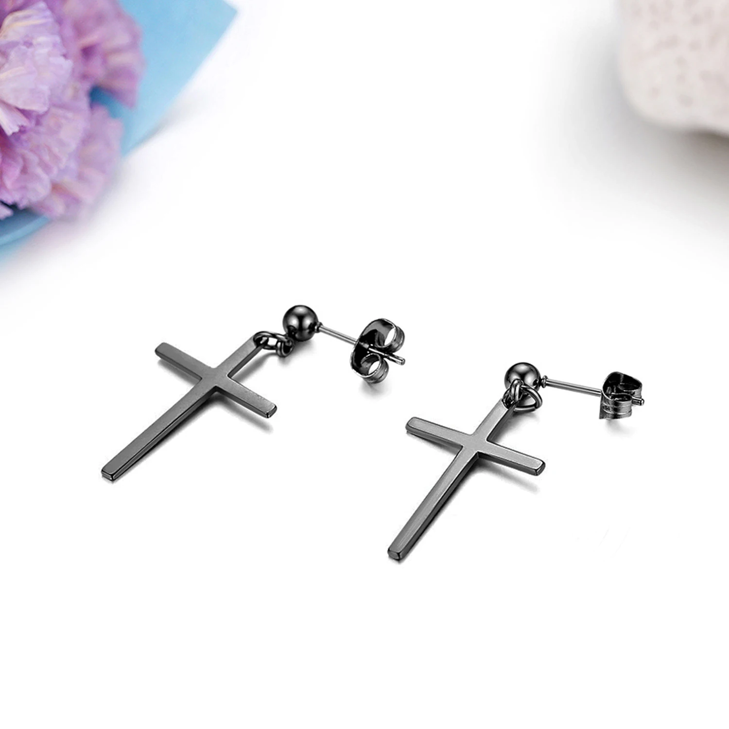 Stainless Steel Budded Cross Stud Earrings pair