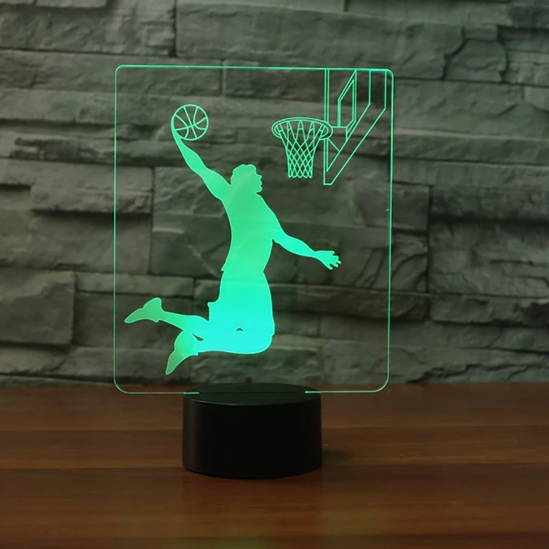 3D Баскетбол Отскок Dunk настольная лампа 7 цветов светодиодный ночник для детей коснитесь кнопки USB Lampara Light приспособление для домашнего декора подарки