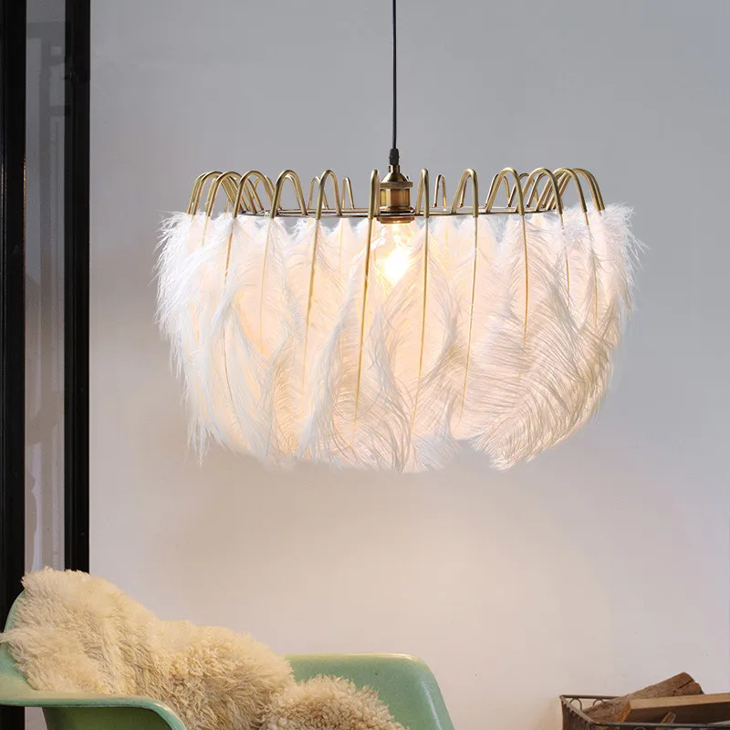 

Modern Feather Pendant Lamps LED Pendant Lights White Romantic Dome Hanging Lamps For Kitchen Lamparas Lighting luminaria