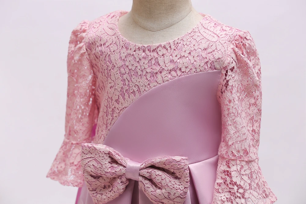 Pink Dress Girls Princess Lace Flower 2018 Children Evening Clothing Kids Dresses Prom Gowns For Girls Wedding Party 7 8 9 Years (3)