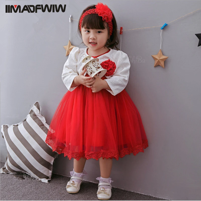 

2019 New Baby Dress Hundred Days Infant Lace Cotton Dress 0-3 Years Princess Girls Dress Color Red For Spring Summer