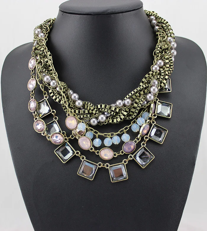 

Za 2019 Fashion Accessory Layered Women Bijoux Luxury Simulated Pearl Chain Rhinestone Statement Necklace