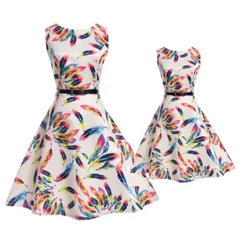 

Mother Daughter Dress Fashion Summer Party Sleeveless family look Mother Dresses Mommy And Me Dresses Family Clothes Combinating