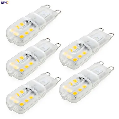 IWHD 5pcs 2W G9 LED 램프 전구 220V 14xsmd3528 LED G9 옥수수 조명 할로겐 샹들리에 교체 따뜻한 흰색..