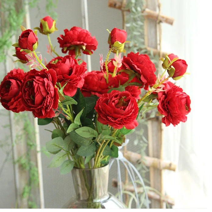 

3 heads Artificial Silk Rose Flowers Wedding bouquet European Rose flowers Home Decoration Wedding Party Decor