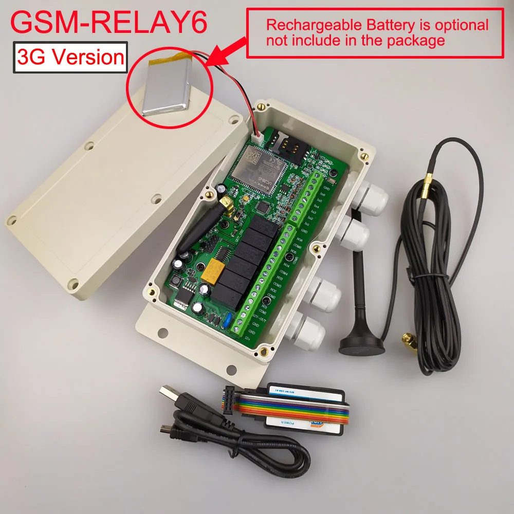 3G GSM new version GSM-RELAY6 Six relay output and Six alarm input remote control board Not including rechargeable battery