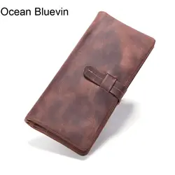 Океан bluevin поступление Для мужчин Пояса из натуральной кожи кошелек долго HASP молнии бумажник сумочка клатч Портмоне деньги держатель для