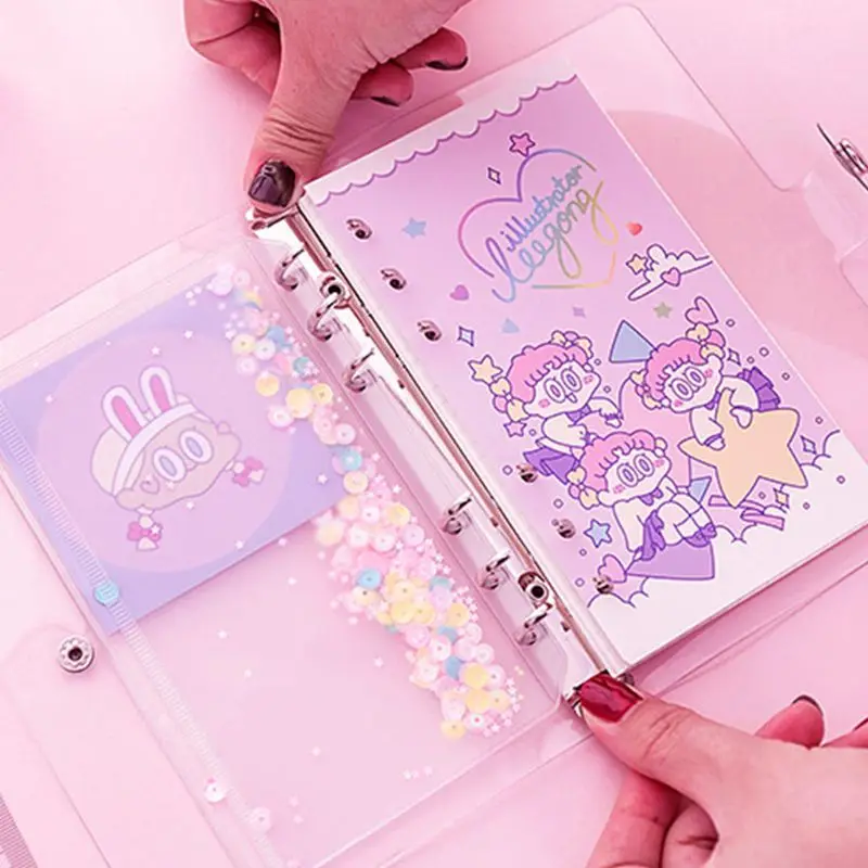 

Transparent Pink Notebook With PVC Cover Ruler Girl Pattern Round Ring Binder Planner Study Supply