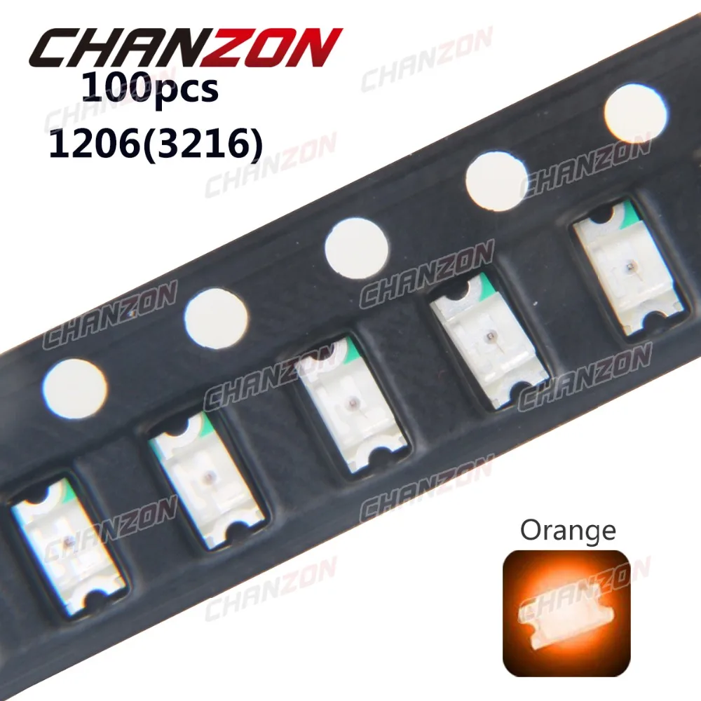 100 шт. SMD 1206 (3216) оранжевый 20 мА SMT поверхностного монтажа светодиодный чип высокой