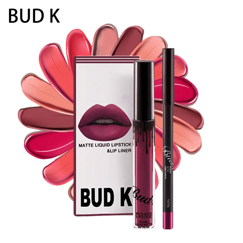 

BUD K New Sets Long Lasting Matte Liquid Lipstick+ velvet Lips Lasting Waterproof Liquid Lip Gloss Cosmetics Set