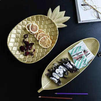 

Nordic Pineapple Leaf Shape Dessert Bowls Fruit Plate Golden Candy Tray Durable Decoration Crafts Home Storage Bowls