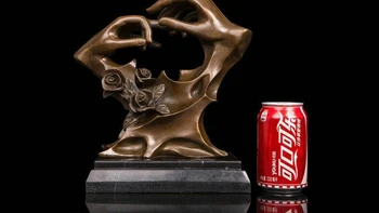 

Art Deco Sculpture Man Wear Ring On Woman Hand Bronze Statue "Promise Of Love"