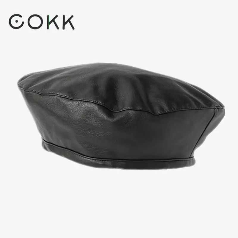 COKK из искусственной кожи, берет, шапки для женщин, зимняя плоская шапка для женщин, Boina Feminina, модная осенне-зимняя шапка, берет