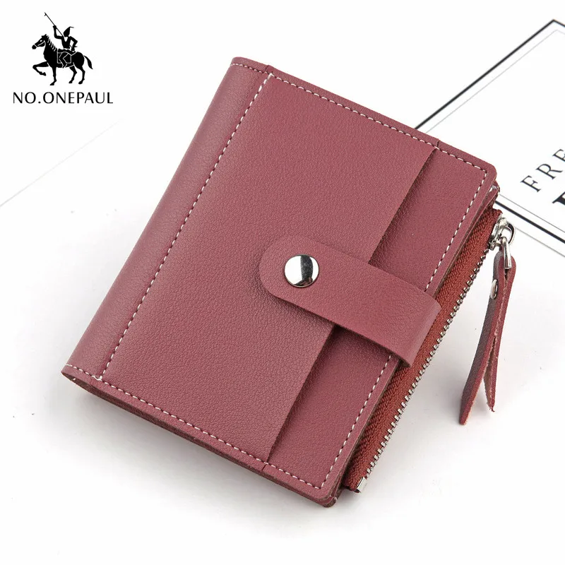 NO. ONEPAUL, новинка, женский короткий кожаный бумажник с золотой пряжкой на молнии, мягкий модный простой брендовый кошелек для монет - Цвет: 075-2 rose red