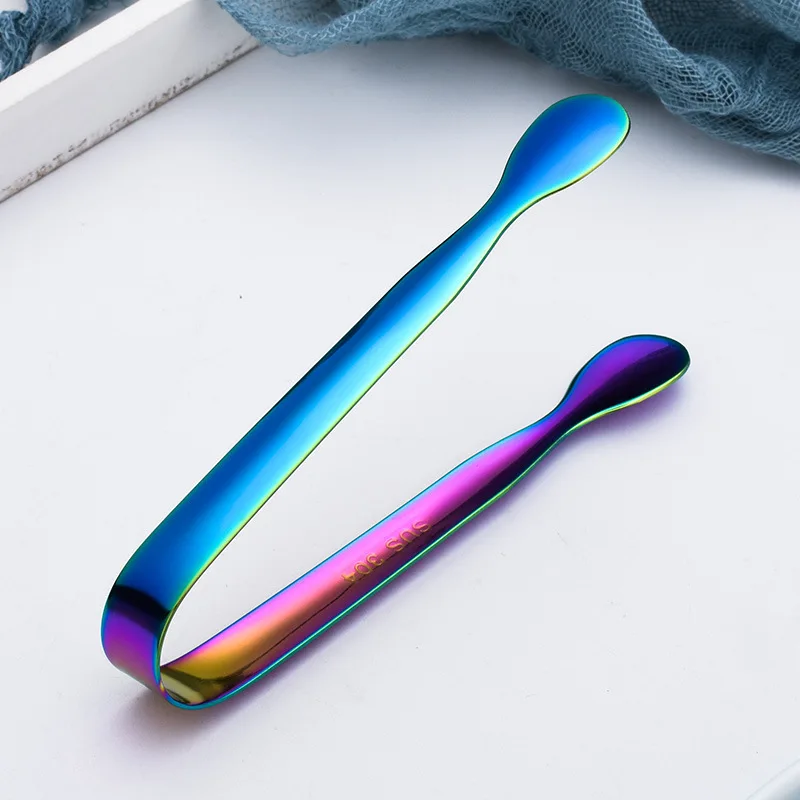 Rainbow color Нержавеющая сталь щипцы для льда с гладкий край, кубика сахара щипцы для Чай вечерние, Кофе бар, Еда, 4,25 дюймов - Цвет: Rainbow color