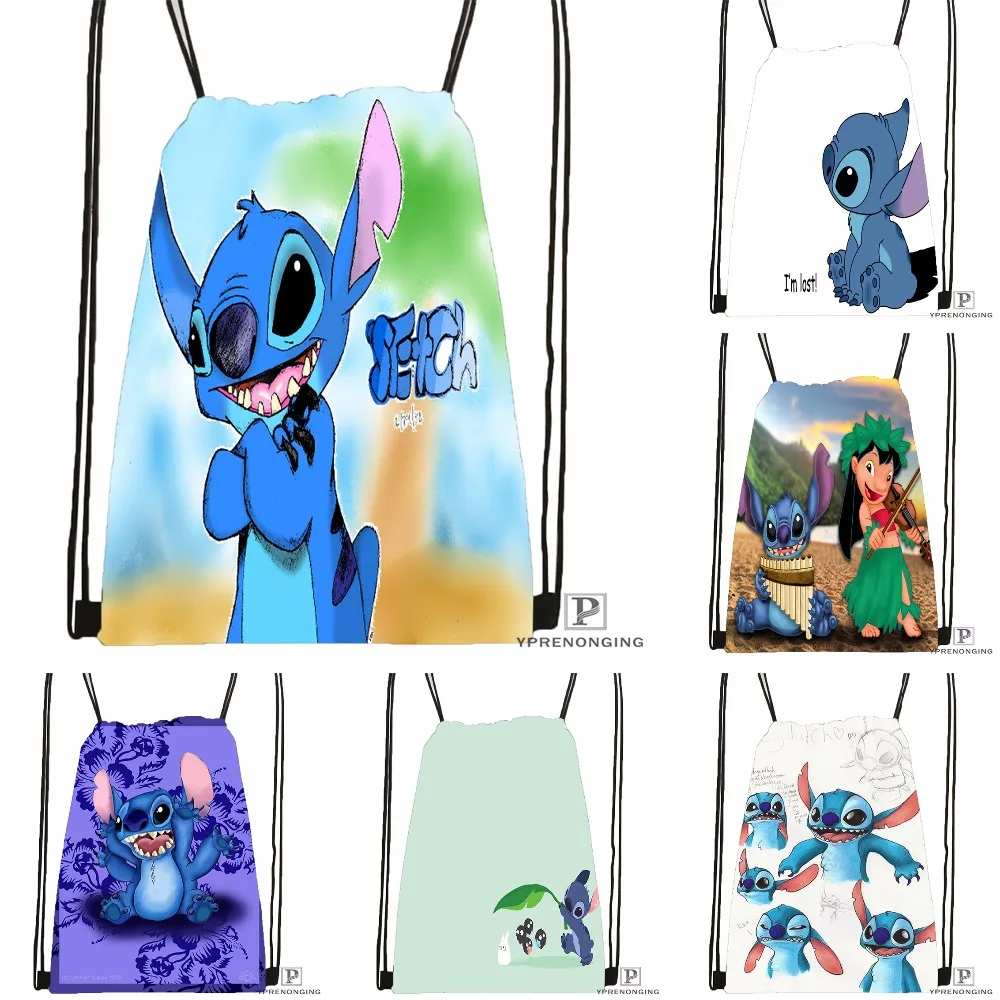 Custom "Лило и Стич" походная сумка на шнурке Cute Daypack Kids Satchel(черная спина) 31x40 cm#180531-04-57