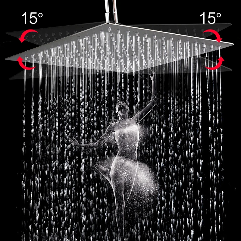 Multiple Sizes Options SUS304 Square Shower Head Chrome Ultrathin Rainfall Shower Head Ceiling Wall Top Over Sprayer Antirust shower head shower nozzle