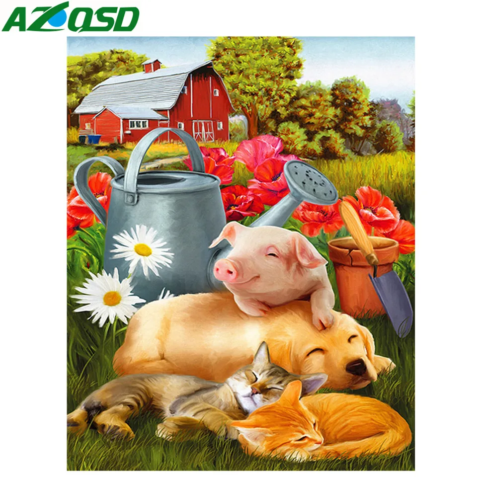 

AZQSD Diamond Painting Pig Cross Stitch Home Decoration Pictures Of Rhinestones Full Diamond Mosaic Animal Hobbies And Crafts