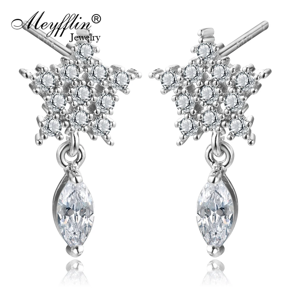 

Meyfflin Silver Color Crystal Earring Brincos Female Fashion Flower Water Stud Earrings for Women Fashion Jewelry