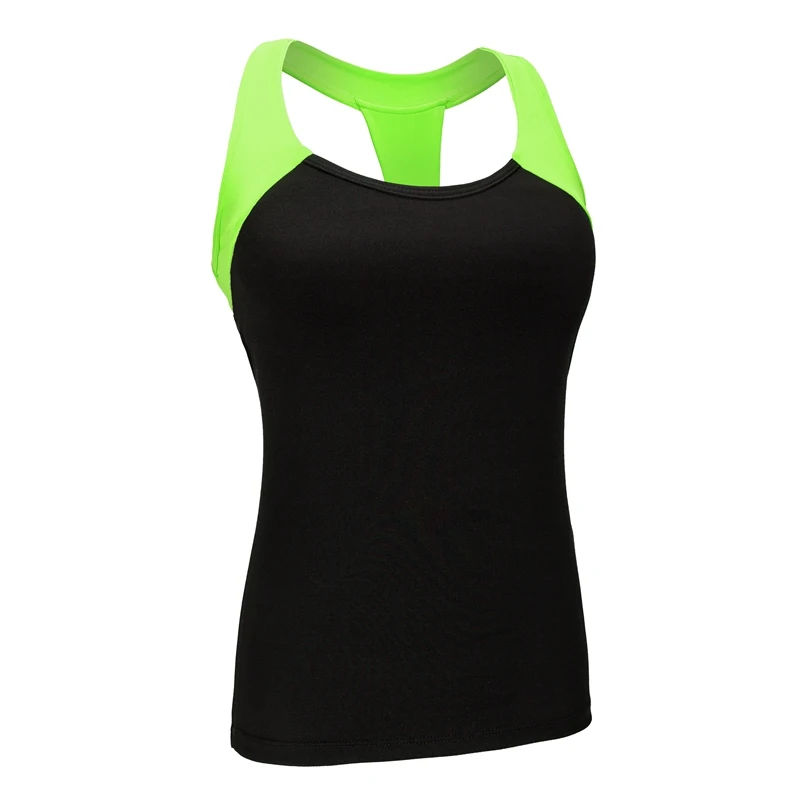 MAIJION 2 в 1 Женские рубашки для йоги с бюстгальтером с мягкими чашечками, впитывающие пот дышащие безрукавки, беспроволочные топы с пуш-ап жилетом для фитнеса и бега - Цвет: Зеленый