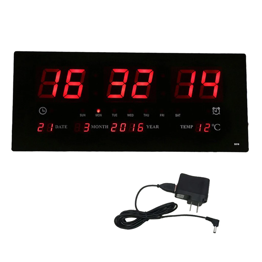 17'' Extra Large LED Screen Alarm Clock 24H Time Indoor Thermometer Projection Clocks, Year/Day/Month Displaying, US Plug in