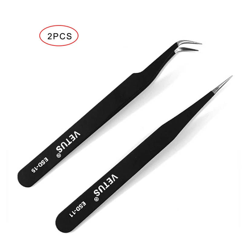 Precision ESD Stainless Steel Tweezers Set Anti static Stainless Steel